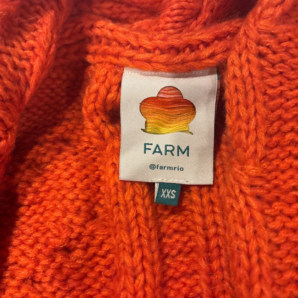 Oversize Farm Rio Orange Braided Knit Cardigan - Picture 4 of 6
